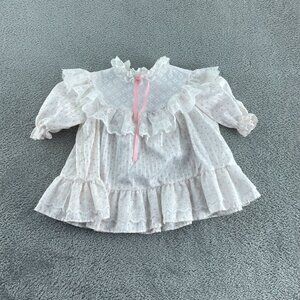 Vintage Toddler Girls White & Pink Lace Ruffled Blouse 24 Mos 5537